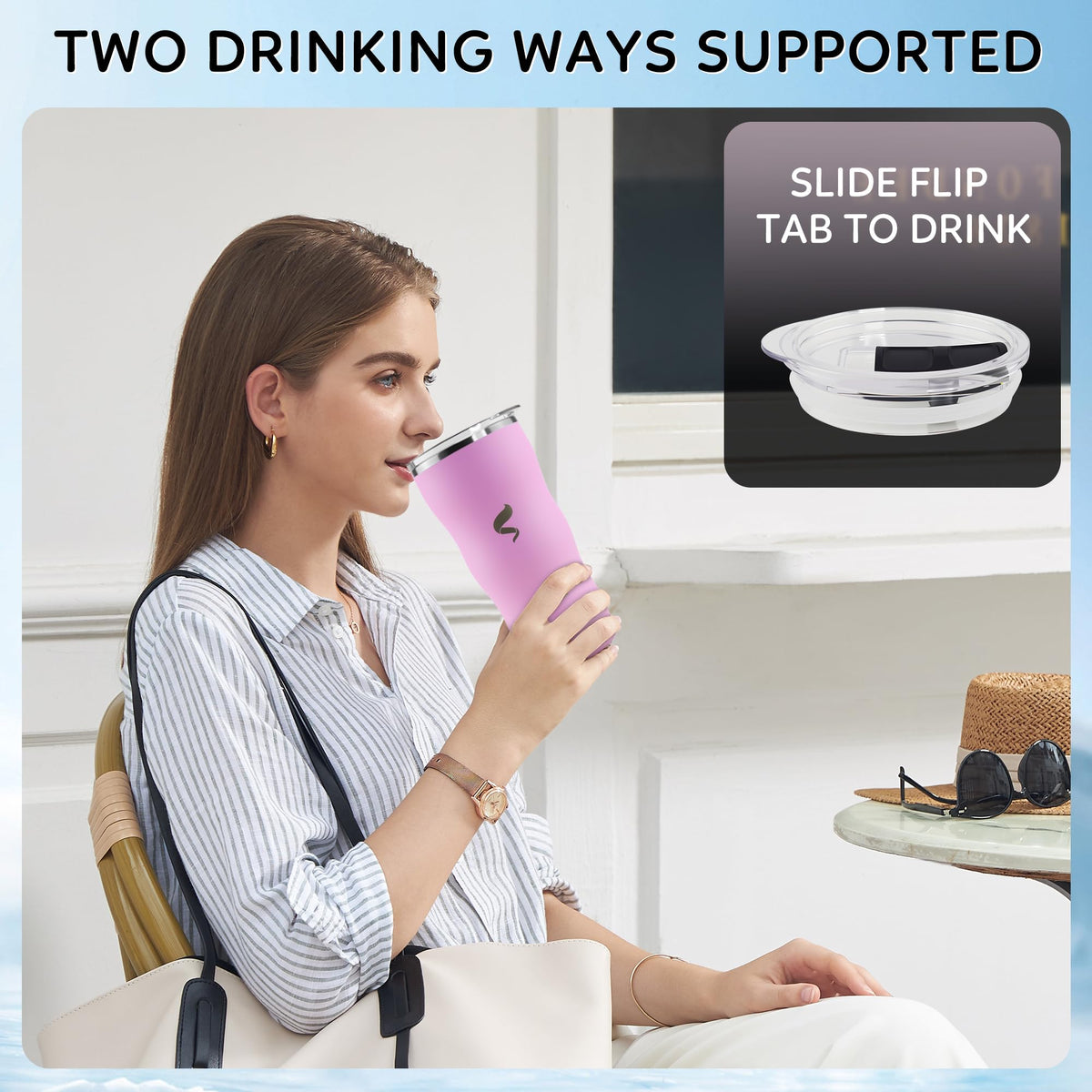 SIMPLE DRINK 20oz tumbler cup-holder fit demonstrates car-ready portability
