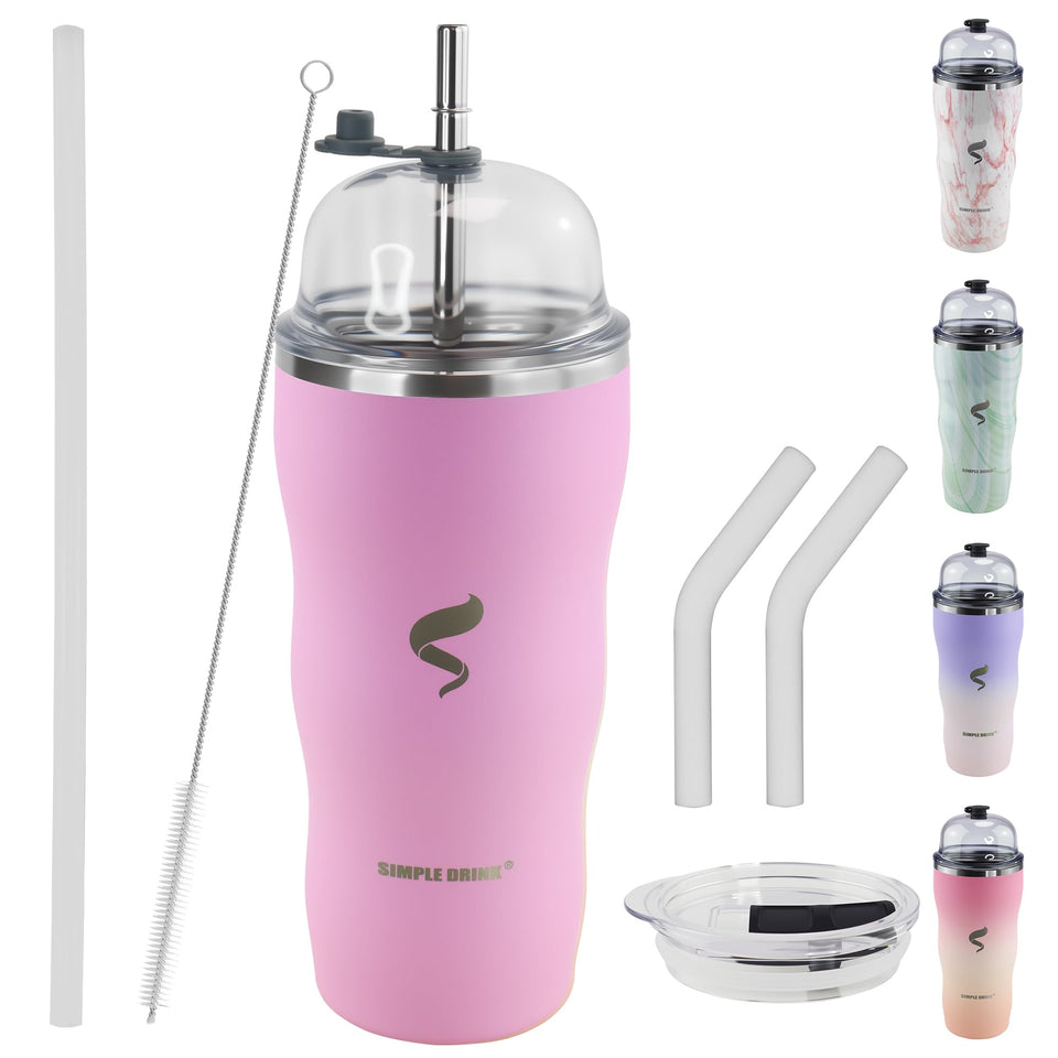 SIMPLE DRINK 20oz tumbler front view in cherry blossom finish keeps beverages at optimal temperature