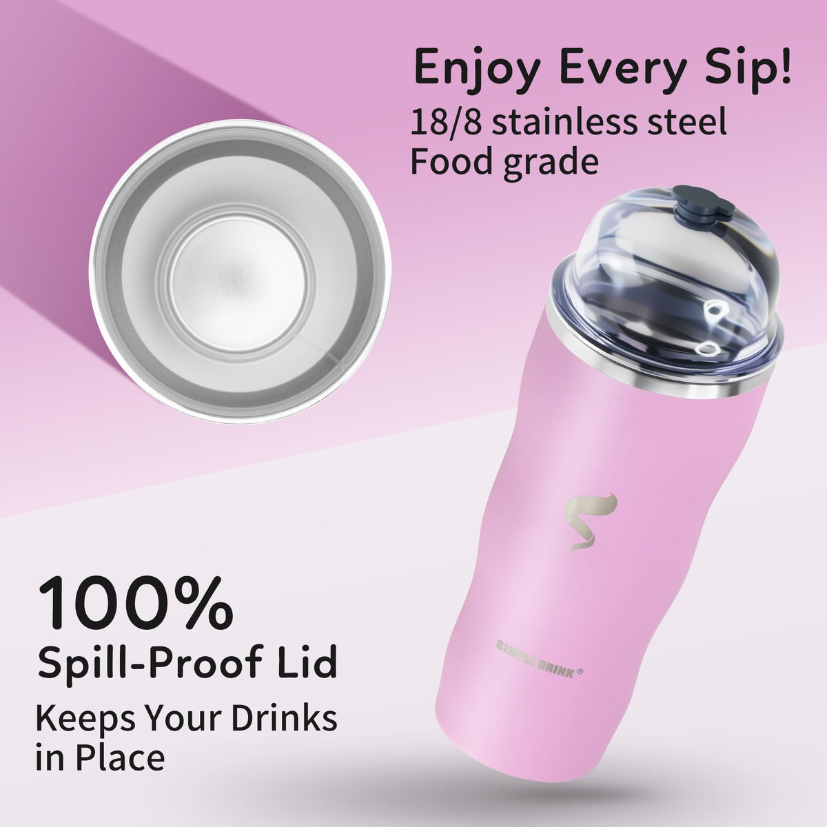 SIMPLE DRINK 20oz tumbler lid and straw assembly demonstrates spill-proof versatility during workouts