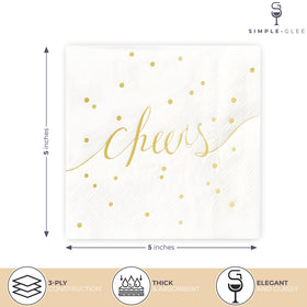 Simple-Glee 3-ply white-gold napkins, absorbent and durable for spills at events.