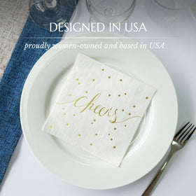 Simple-Glee pack of 50 white-gold napkins for easy cleanup.