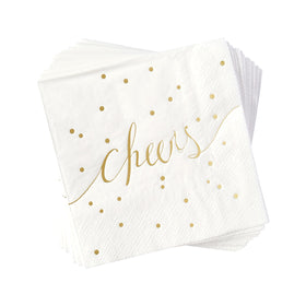 Simple-Glee white and gold cocktail napkins, elegant decor for weddings and celebrations.