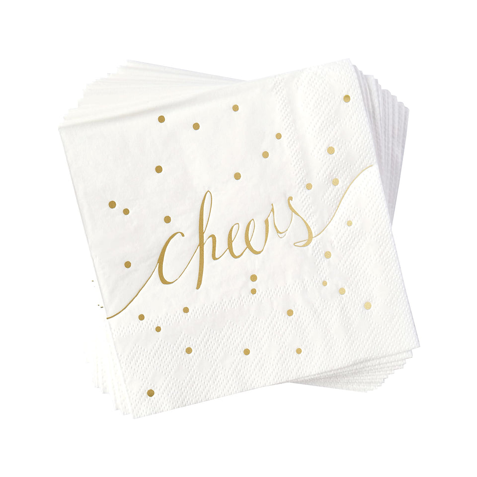 Simple-Glee white and gold cocktail napkins, elegant decor for weddings and celebrations.