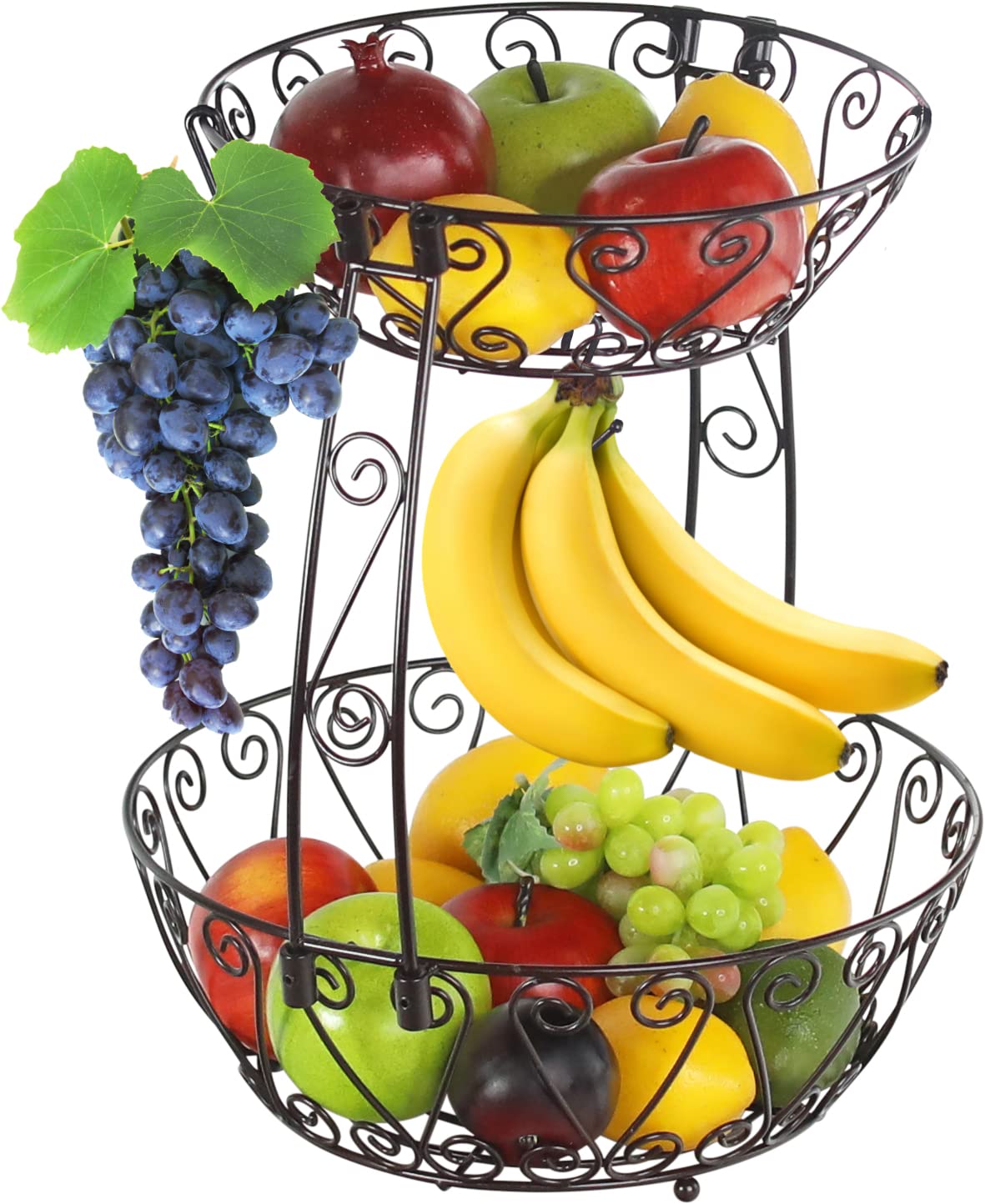 Simple Houseware 2-tier bronze fruit basket on countertop shows organized display