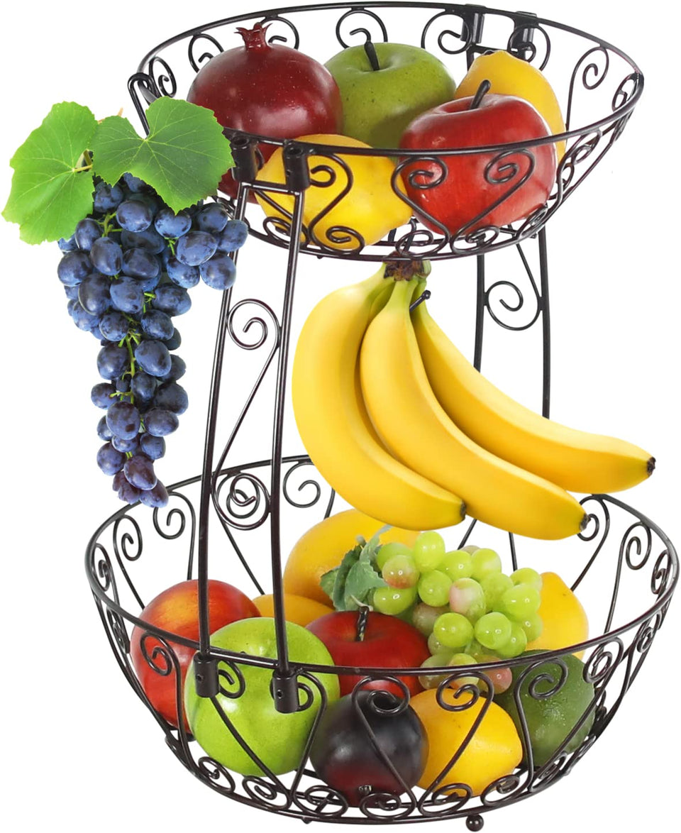 Simple Houseware 2-tier bronze fruit basket on countertop shows organized display
