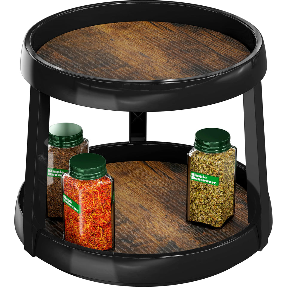 Simple Houseware 2-Tier Lazy Susan spice organizer with 360° rotation for easy reach.