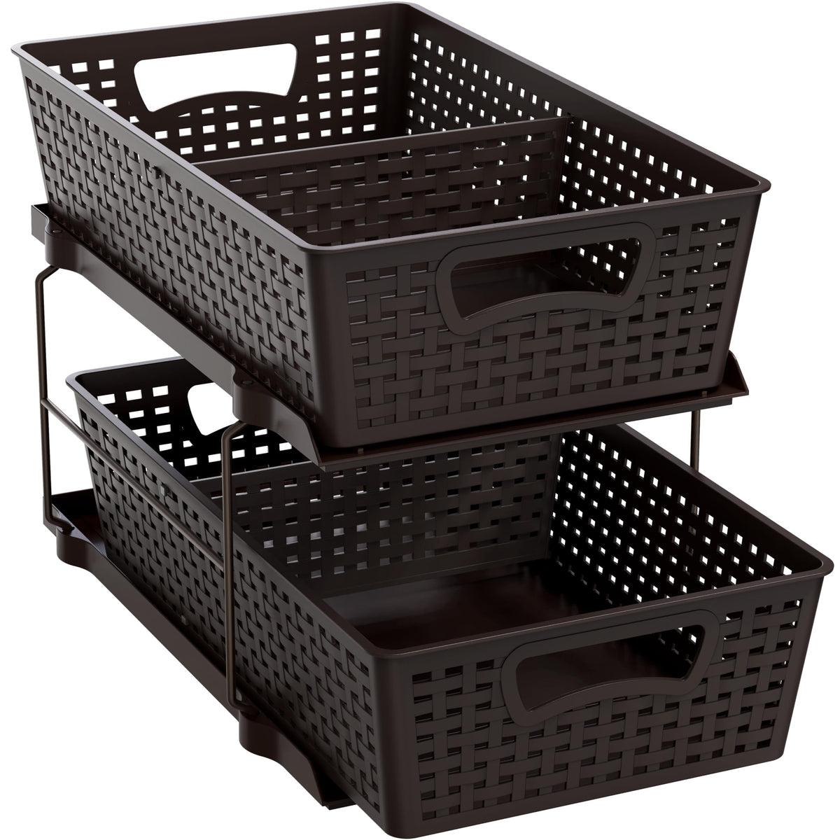 Simple Houseware 2-tier pull-out under-sink drawer with brown finish for organized storage