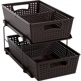 Simple Houseware 2-tier pull-out under-sink drawer with brown finish for organized storage