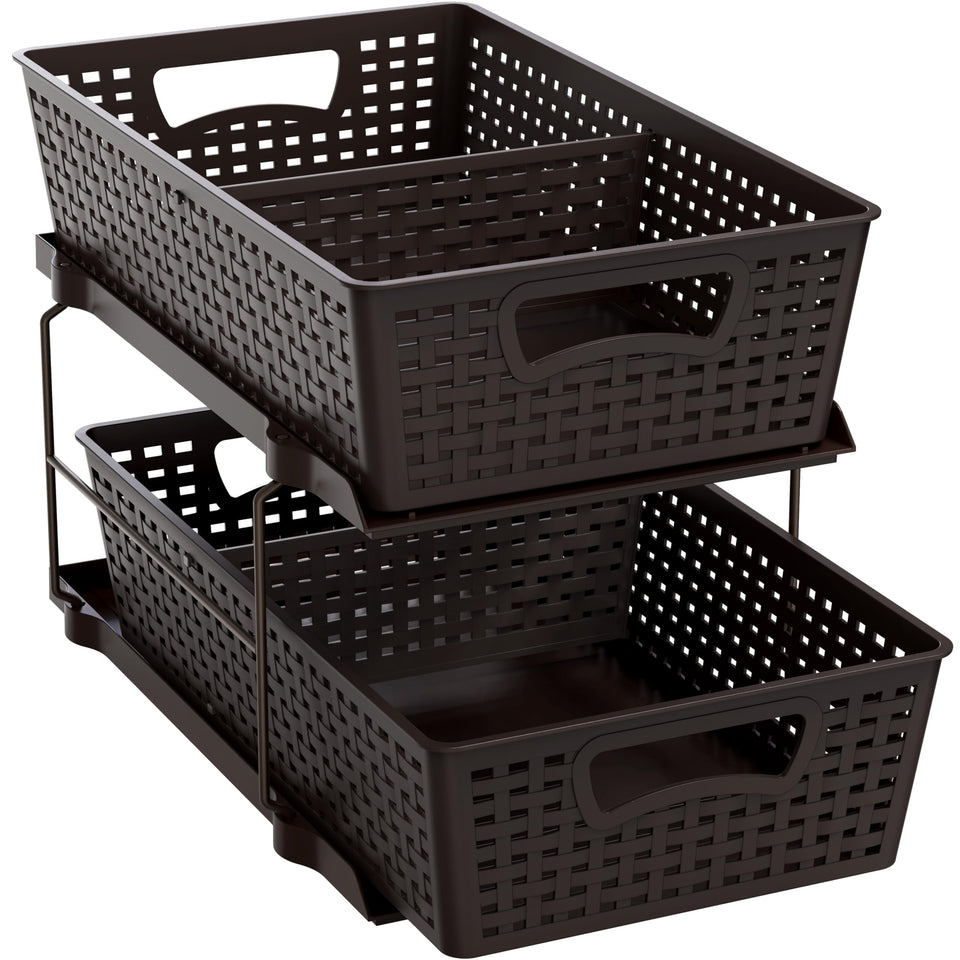 Simple Houseware 2-tier pull-out under-sink drawer with brown finish for organized storage