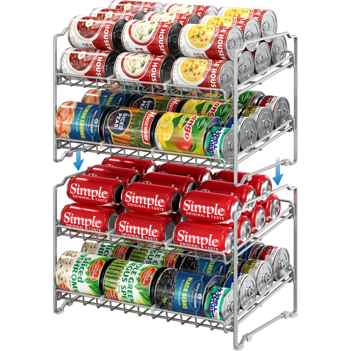 Simple Houseware 2-tier stackable can rack front view for organized pantry storage