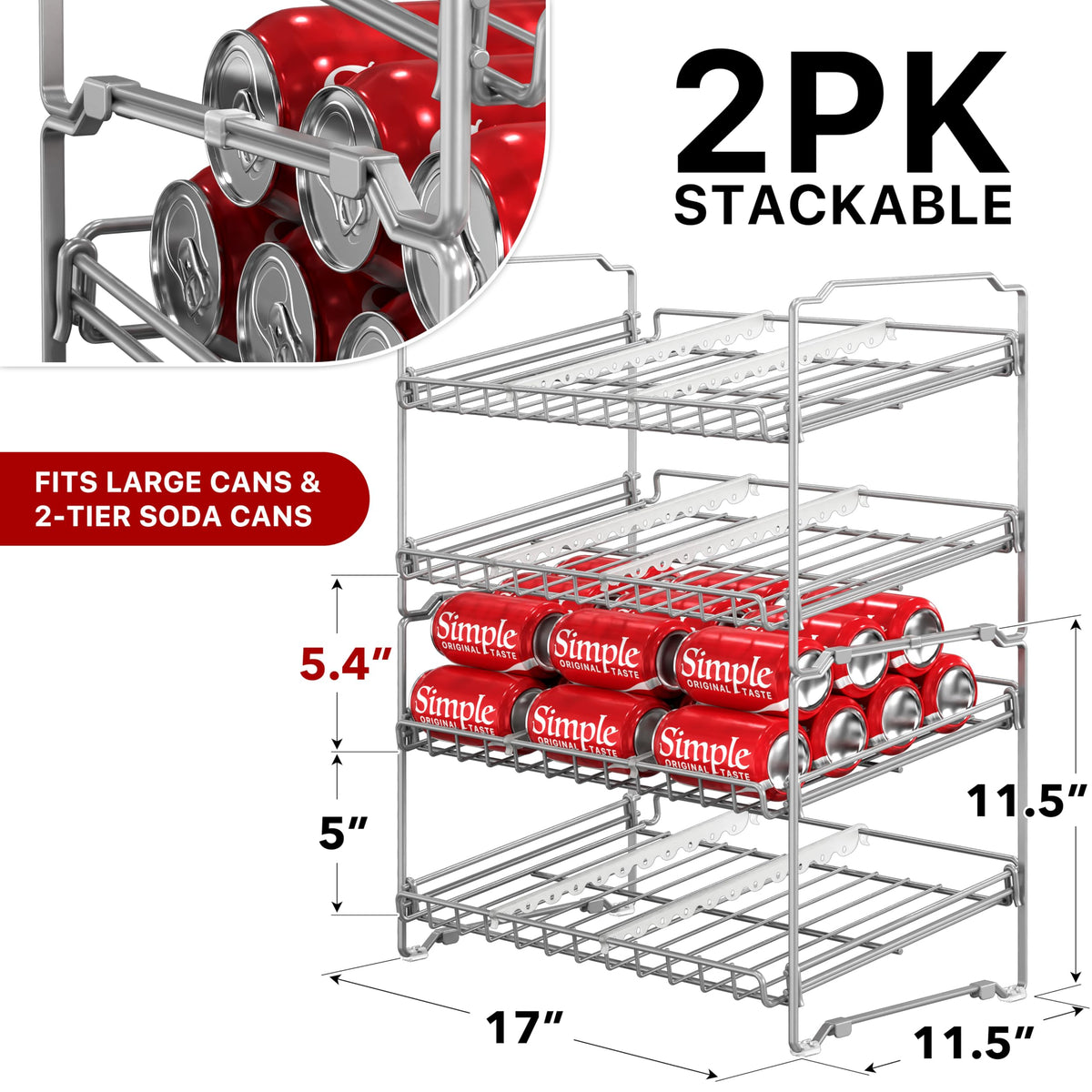 Simple Houseware 2-tier stackable can rack side view shows compact footprint