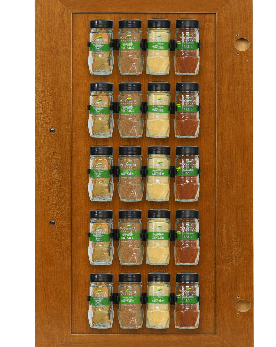 Simple Houseware 20-spice gripper strip mounted for compact storage and quick access.