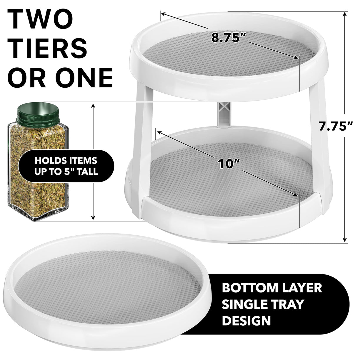 Simple Houseware 2-Tier Lazy Susan top tier dimensions demonstrate compact fit