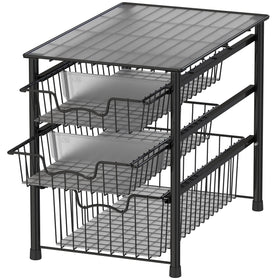 Simple Houseware 3-Tier sliding basket front view for easy access and organized shelves.