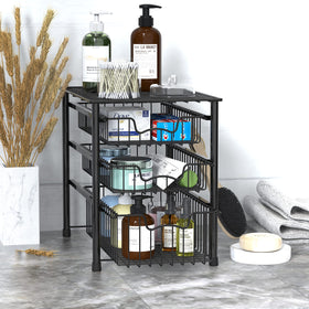 Simple Houseware 3-Tier sliding basket with non-slip feet protects surfaces.