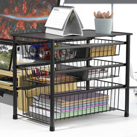 Simple Houseware 3-Tier sliding basket stackable design expands storage as needed.