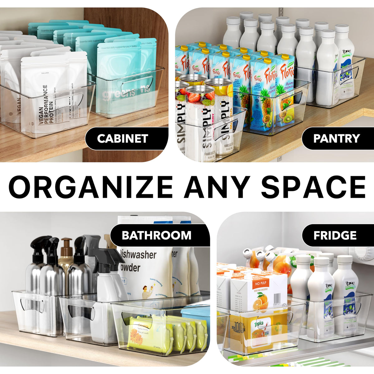 Simple Houseware compact bins optimized for fridge shelf space