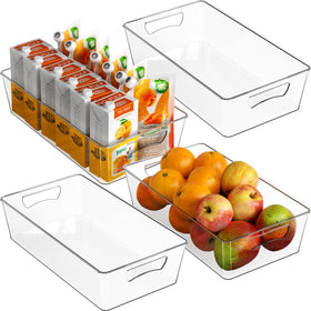 Simple Houseware 4-piece clear storage bin set for organized fridge space with easy visibility.