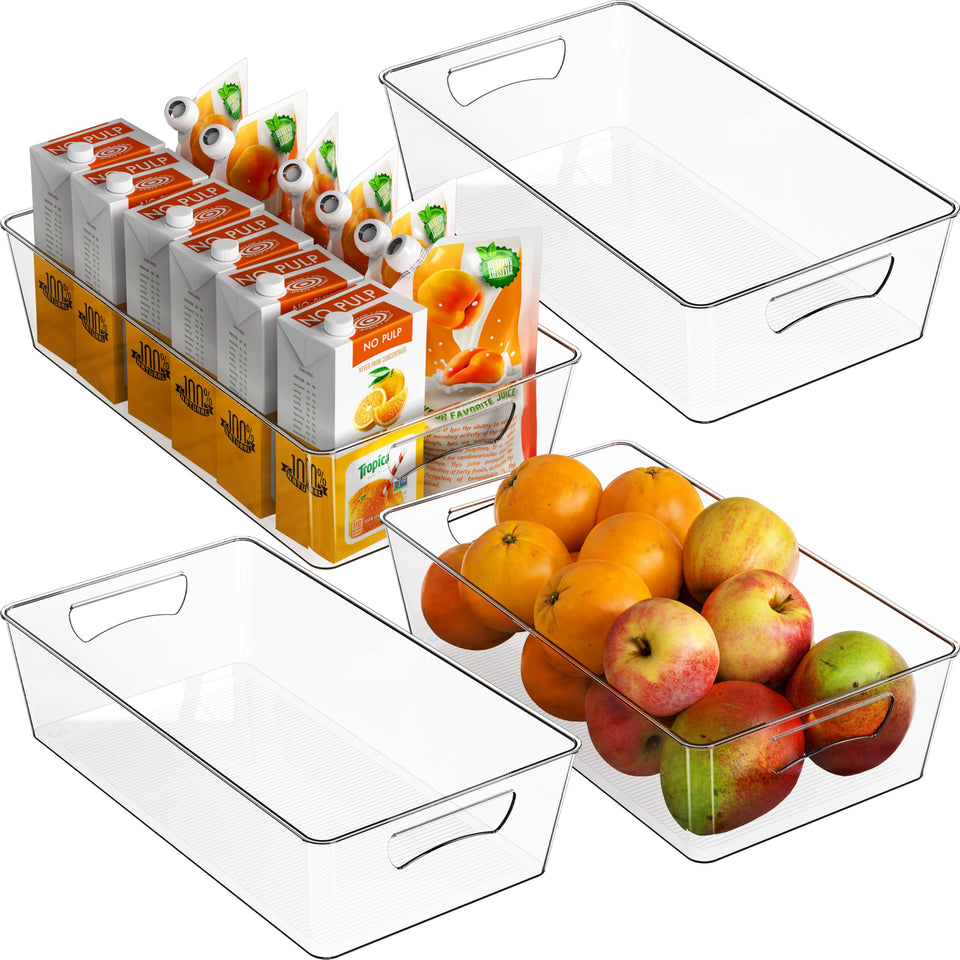 Simple Houseware 4-piece clear storage bin set for organized fridge space with easy visibility.