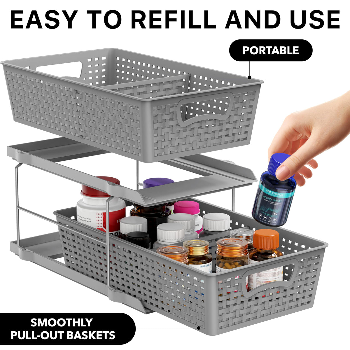 Simple Houseware adjustable divider keeps toiletries organized and sorting simple