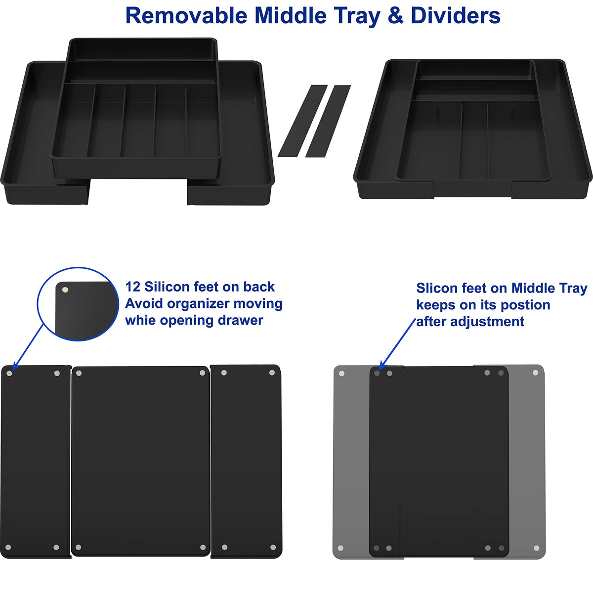 Simple Houseware adjustable dividers help separate utensils by size.