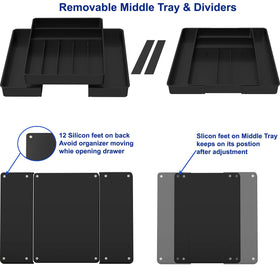 Simple Houseware adjustable dividers help separate utensils by size.