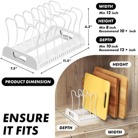 Simple Houseware adjustable dividers allow customizable spacing for lids and pans.