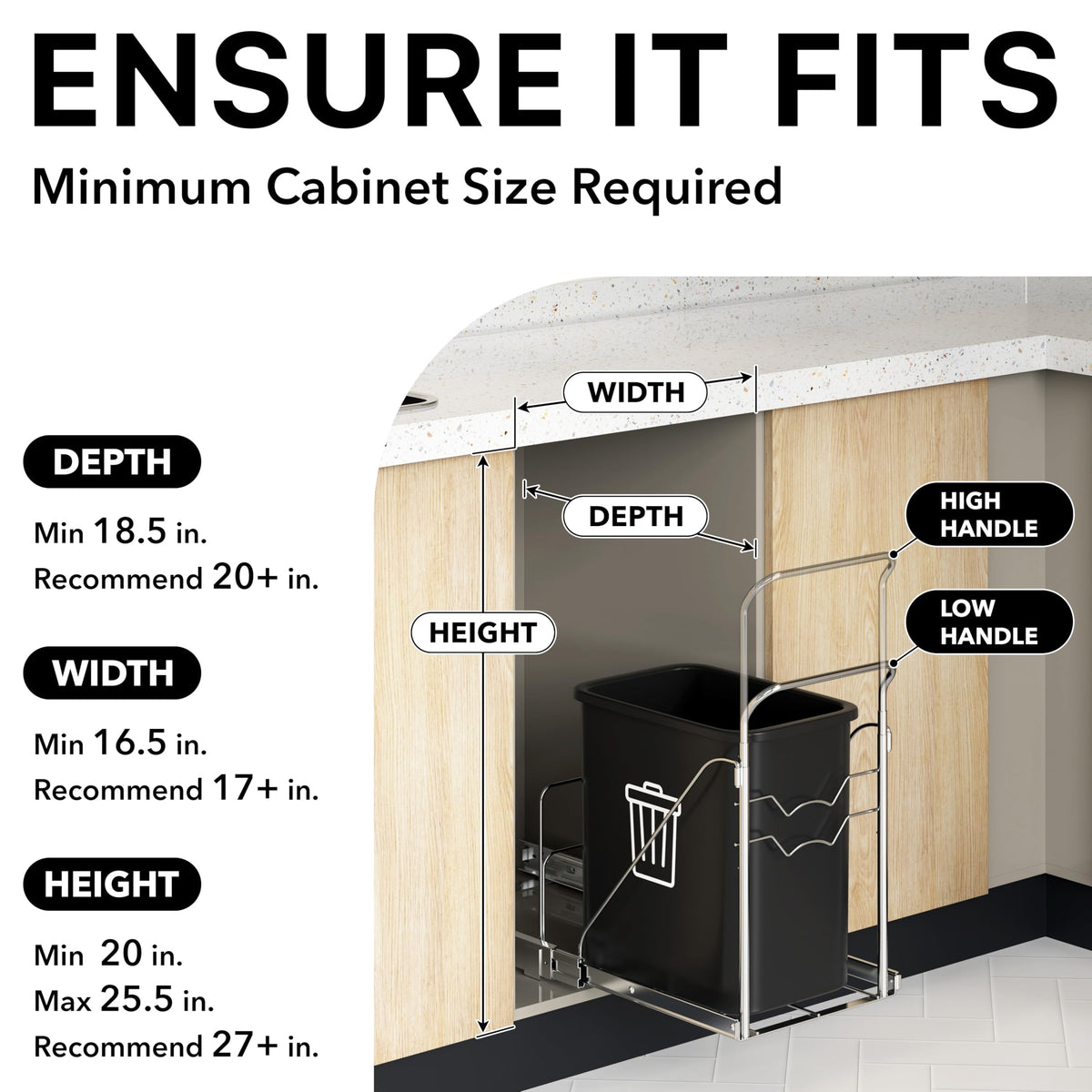 Simple Houseware adjustable handle for high or low cabinet setups.