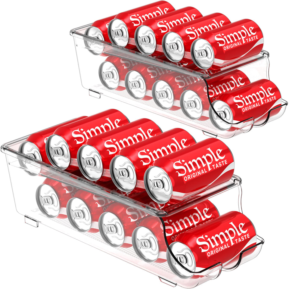 Simple Houseware auto-rolling can organizer front view enables easy grab-and-go beverages.