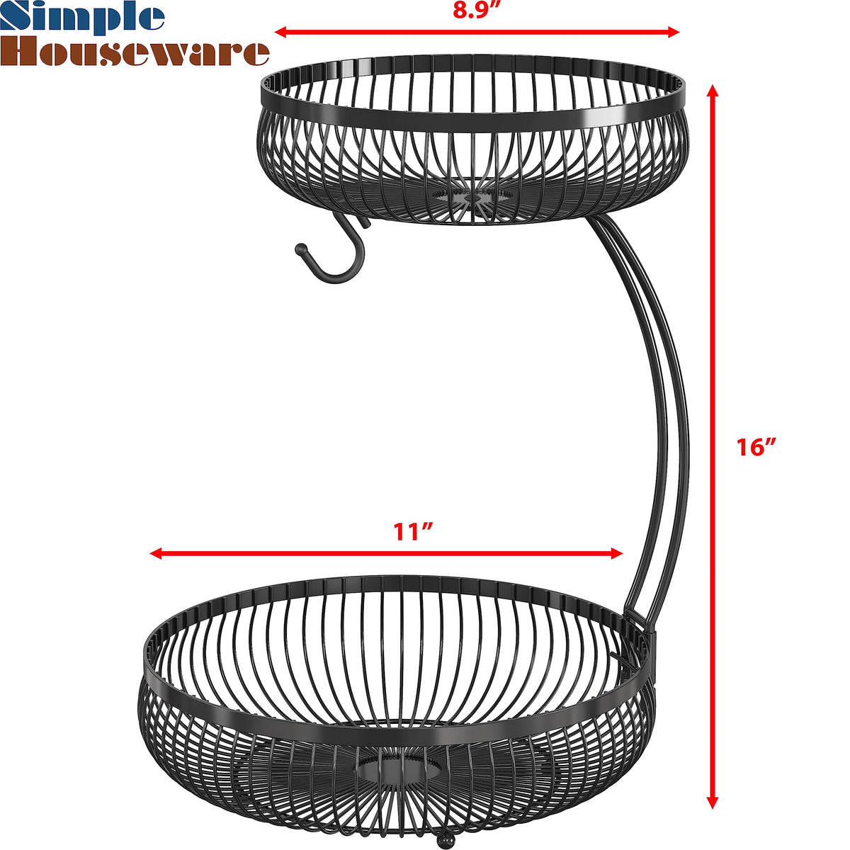 Simple Houseware banana hanger feature keeps bananas separate to reduce bruising.