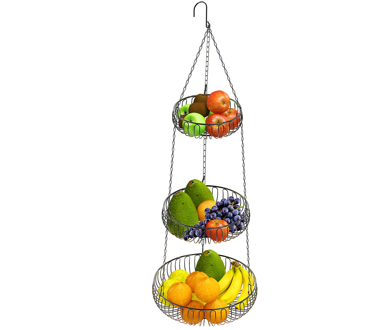 Simple Houseware bottom basket depths support varied fruits and vegetables.