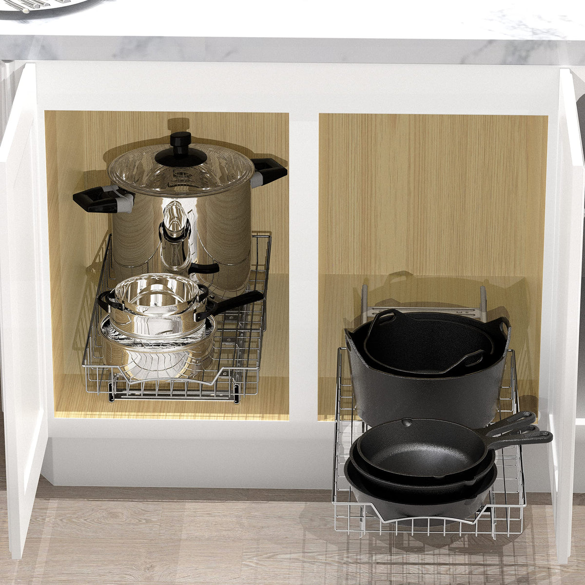 Simple Houseware basket open drawer shows smooth glide and quick retrieval.