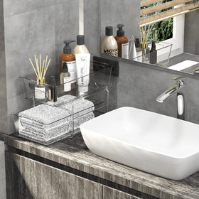 Simple Houseware bathroom organizer tray keeps essentials within reach.
