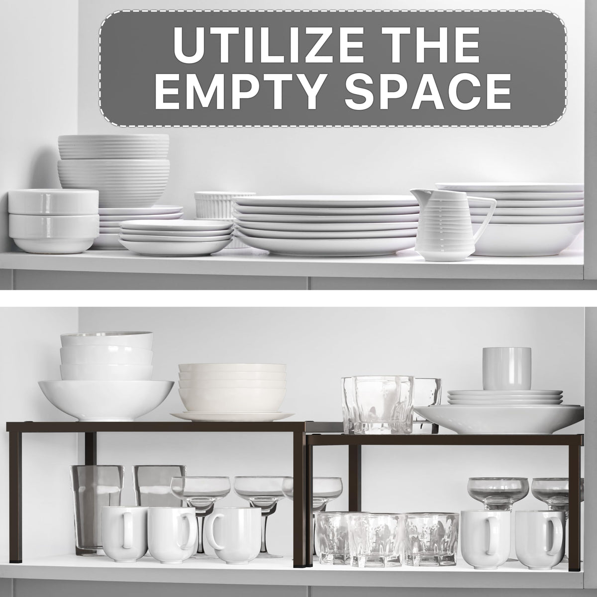 Simple Houseware bronze finish shelf for durable dish and mug storage.