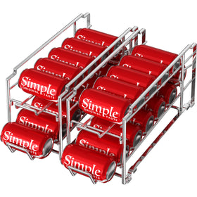 Simple Houseware front-loading can dispenser rack showing organized cans in fridge
