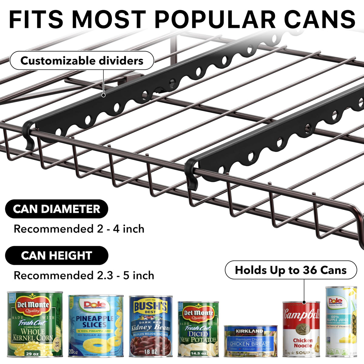 Simple Houseware can organizer rack with 6 dividers adapts to different can sizes