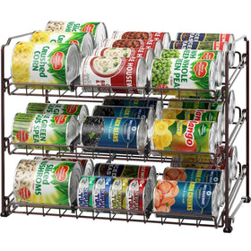 Simple Houseware can organizer rack front view demonstrates three-tier efficiency for pantry cans