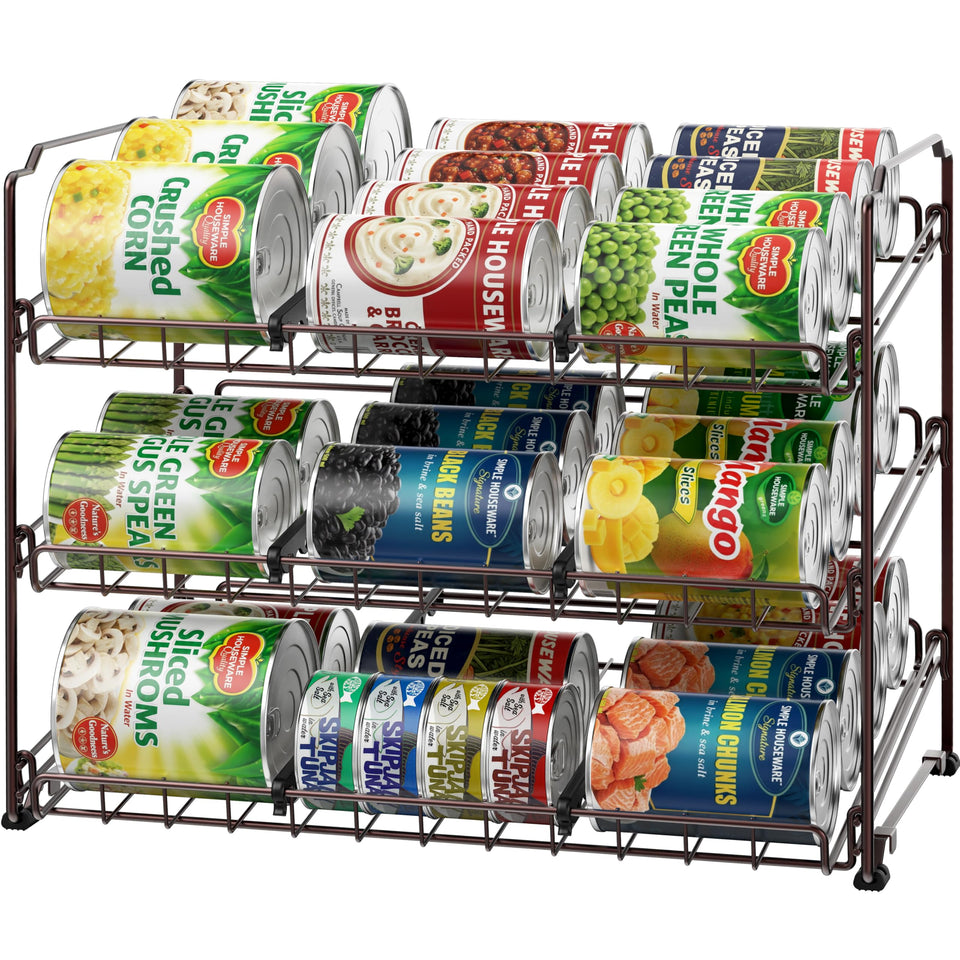 Simple Houseware can organizer rack front view demonstrates three-tier efficiency for pantry cans