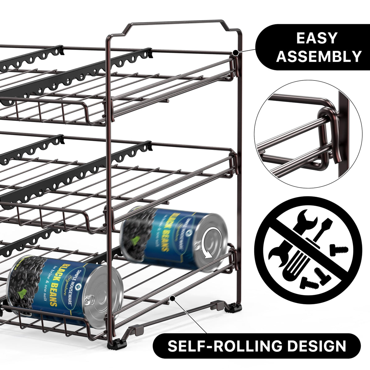 Simple Houseware can organizer rack rolling-forward design enables first-in, first-out can access