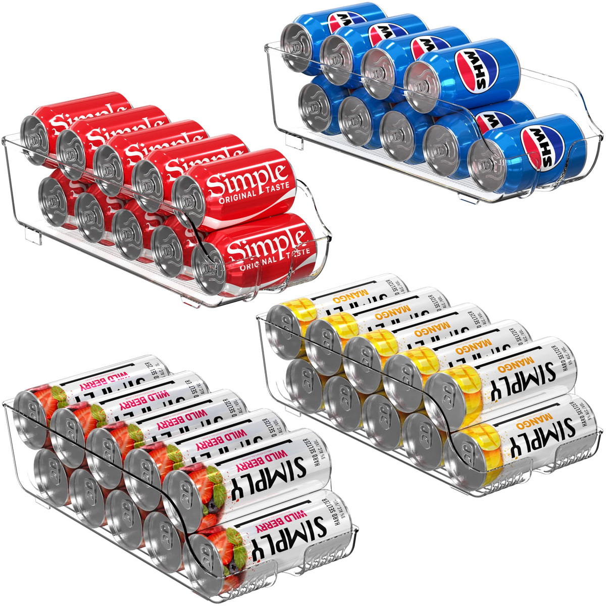 Simple Houseware can organizer set in fridge keeps canned goods neatly visible.