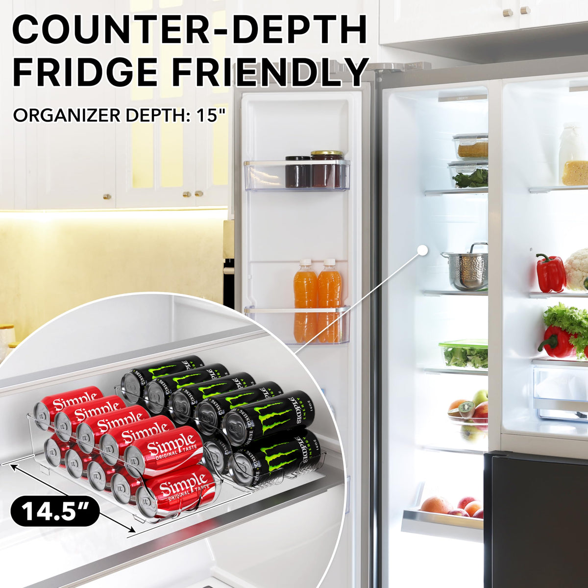 Simple Houseware can organizer side view clear bin fits slim shelves.