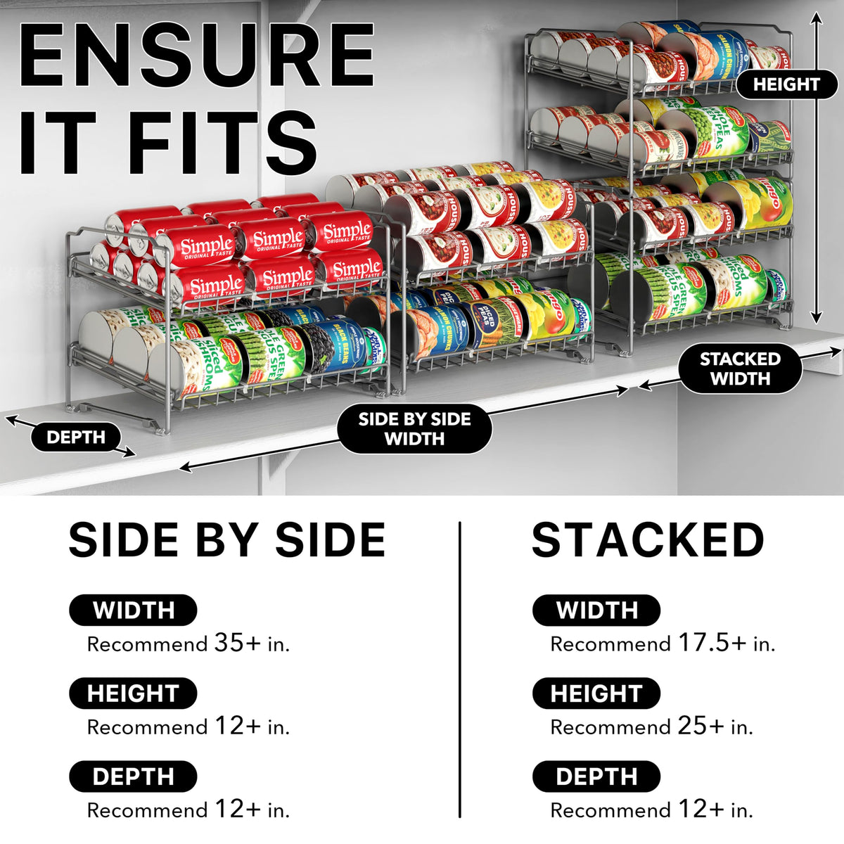 Simple Houseware can rack assembly steps illustrating tool-free setup