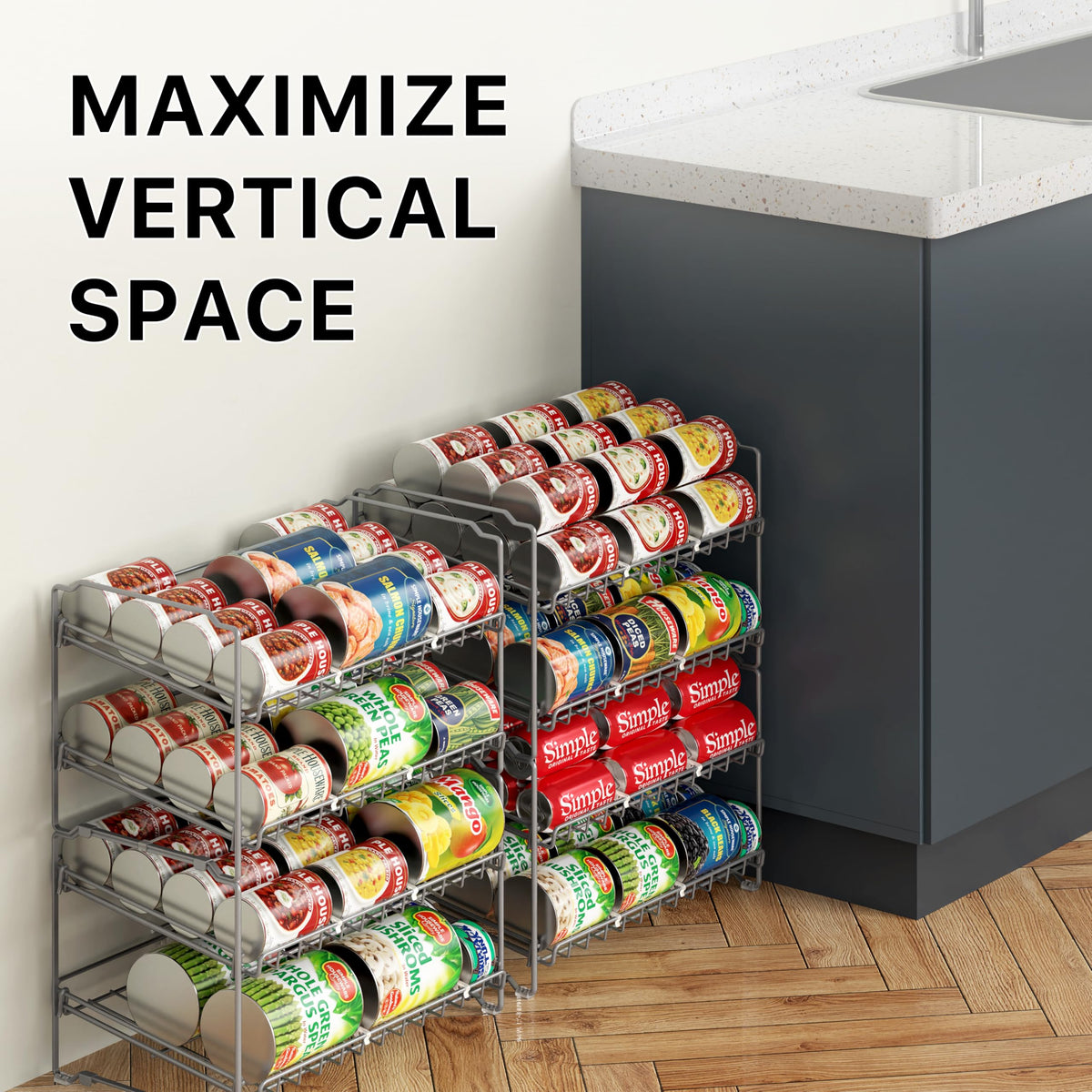 Simple Houseware can rack in pantry use highlights easy reach and restocking
