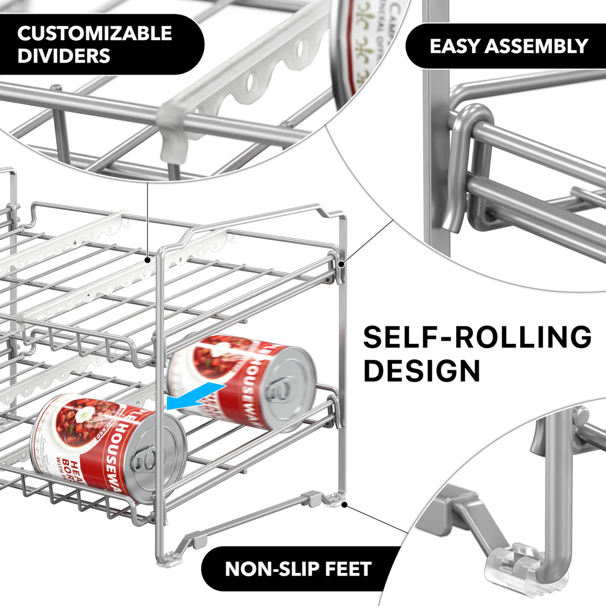 Simple Houseware can rack rolling forward feature for first-in-first-out access