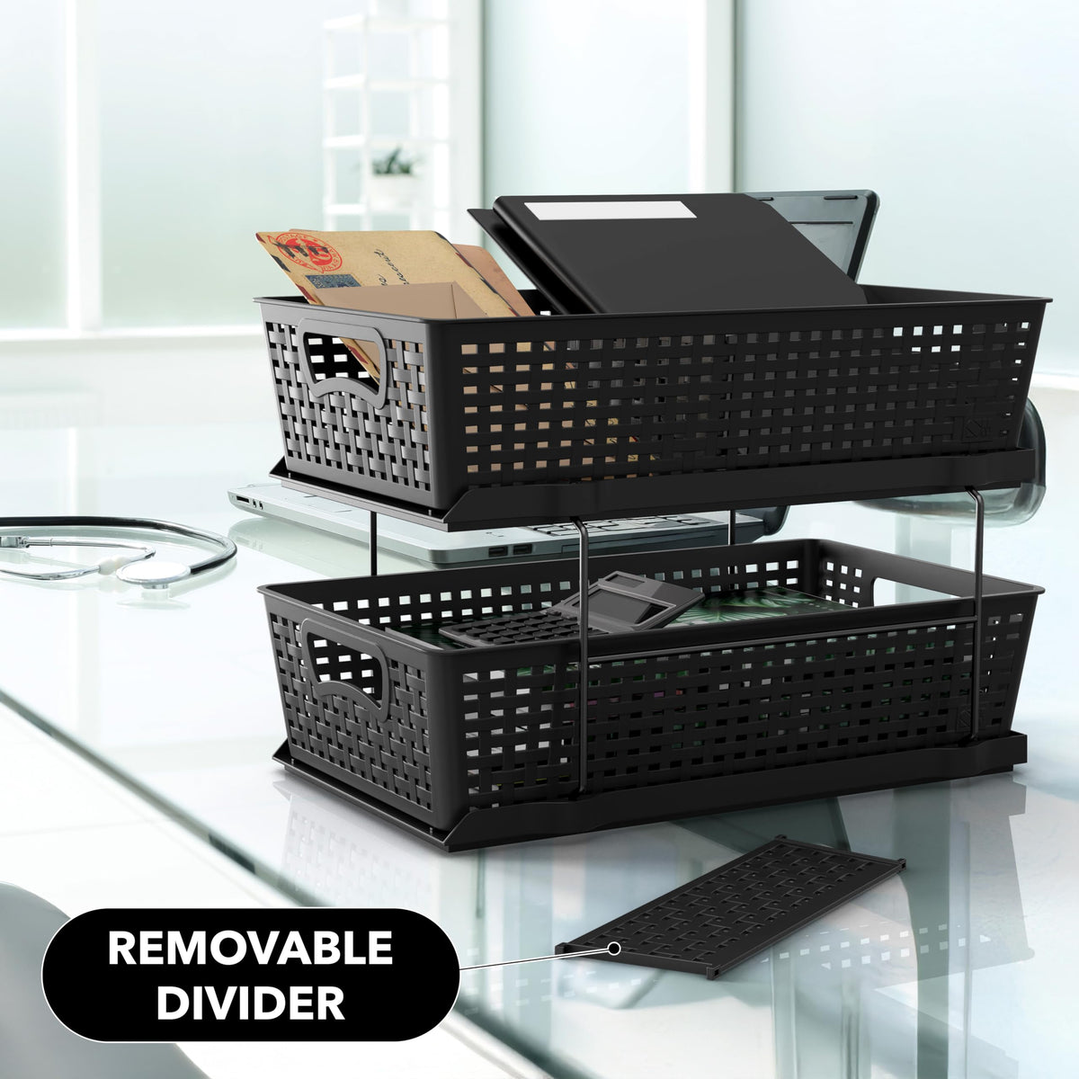 Compact footprint with generous storage in black by Simple Houseware