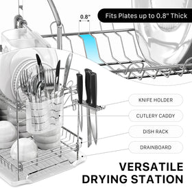 Detachable cutlery bucket drains easily for quick cleanup.