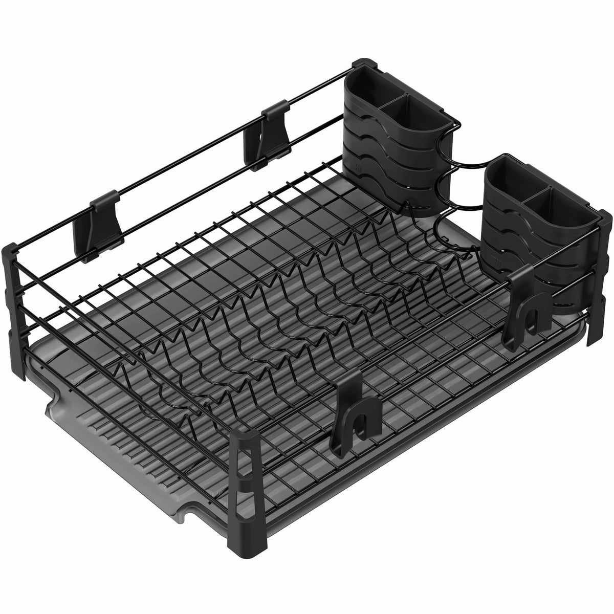 Simple Houseware dish-drying-rack-detachable-cutlery-bucket drains water for quick drying.