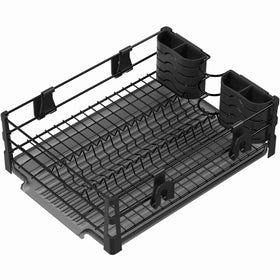 Simple Houseware dish-drying-rack-detachable-cutlery-bucket drains water for quick drying.