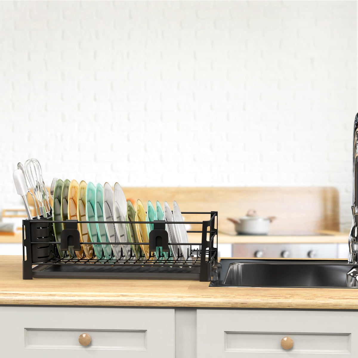 Simple Houseware dish-drying-rack-metal-construction offers sturdy support for daily use.