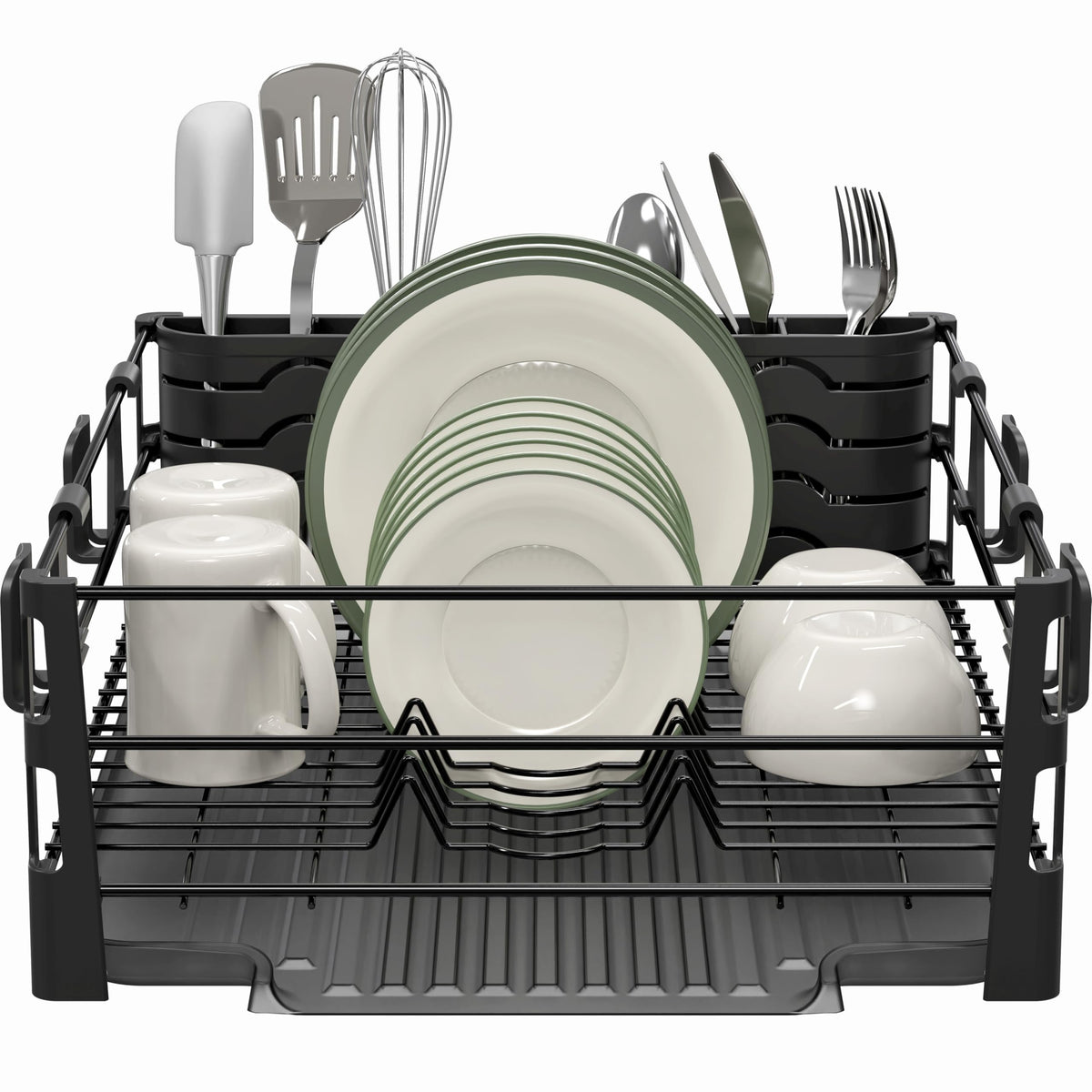 Simple Houseware dish-drying-rack-utensil-holders organize utensils within easy reach.